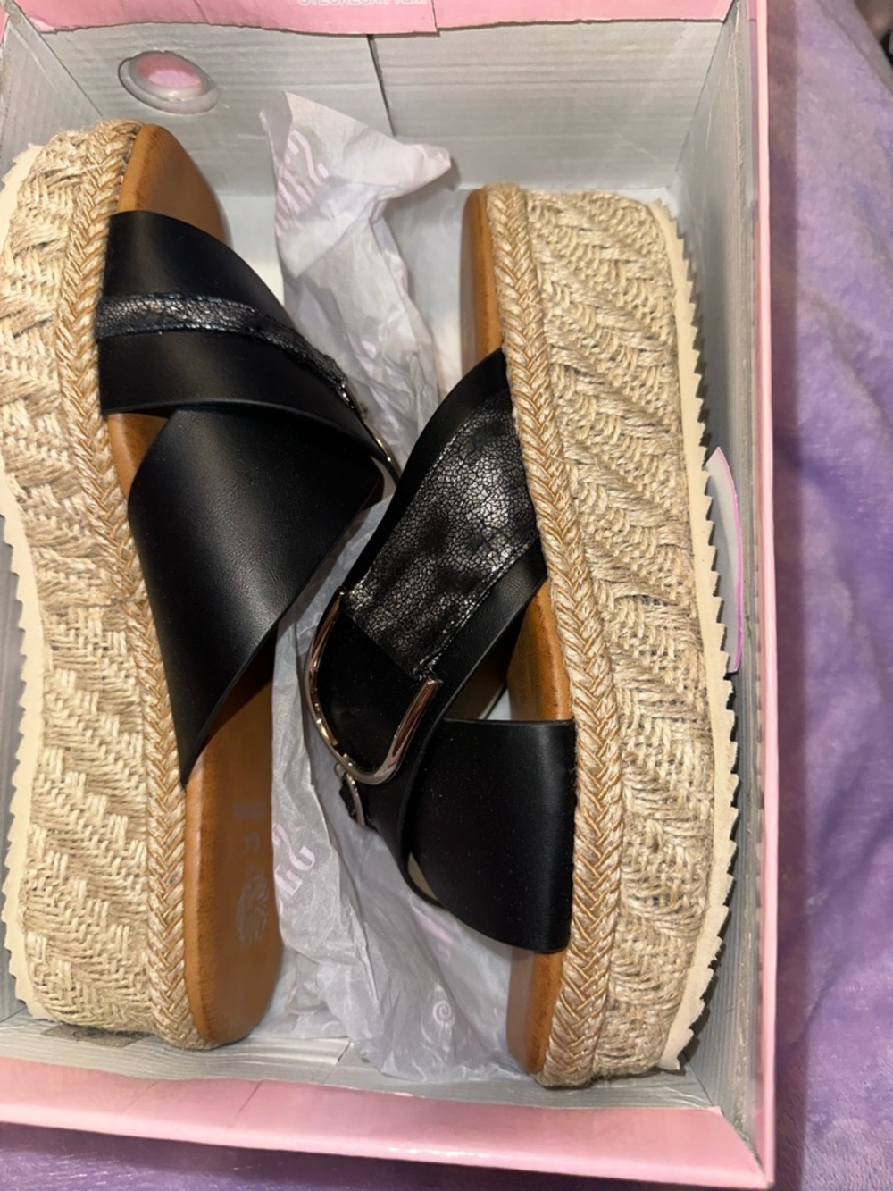 Woven Espadrille Platform Sandals - Black